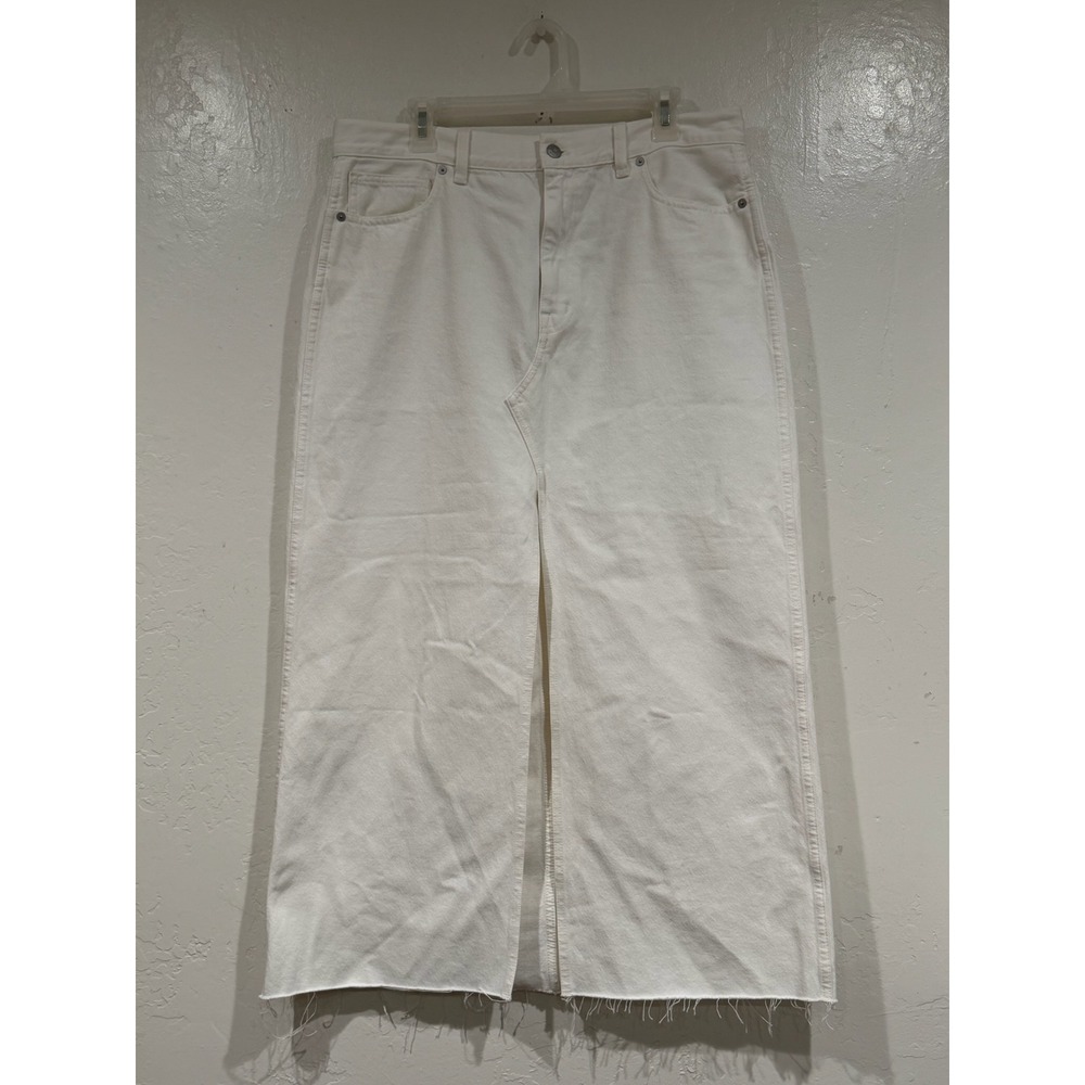 Madewell Denim Maxi Skirt White High Rise Front Slit Raw Hem Size 31 NM151 - Picture 2 of 6